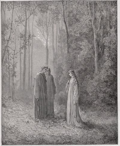 Die Göttliche Komödie, Purgatorio, Gesang 5: Dante spricht mit Pia de Tolomei (Illustration von Gustave Doré) von Gustave Dore