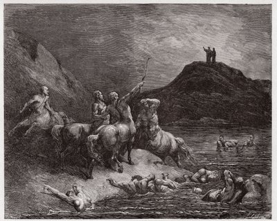 Die Göttliche Komödie, Inferno, Gesang 12: Nessus und die Zentauren (Illustration von Gustave Doré) von Gustave Dore