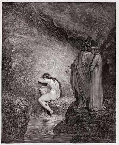 Die Göttliche Komödie, Inferno, Gesang 30: Myrrha, wegen Inzest verurteilt (Illustration von Gustave Doré) von Gustave Dore