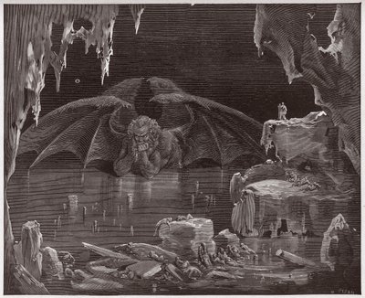 Die Göttliche Komödie, Inferno, Gesang 34: Luzifer, König der Hölle, im Eis gefroren (Illustration von Gustave Doré) von Gustave Dore