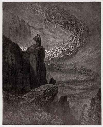 Die Göttliche Komödie, Inferno, Gesang 5: Minos richtet über die Vergehen und schickt die Seelen - von Dante Alighieri (1265-1321) - Illustration von Gustave Doré (1832-1883) von Gustave Dore