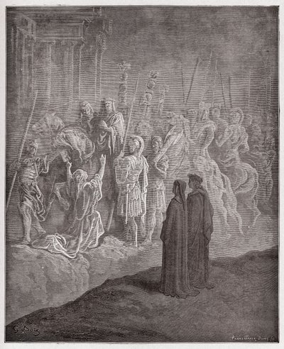Die Göttliche Komödie, Purgatorio, Gesang 10: Die Marmorskulpturen, die Stolz darstellen - von Dante Alighieri (1265-1321) - Illustration von Gustave Doré (1832-1883) von Gustave Dore