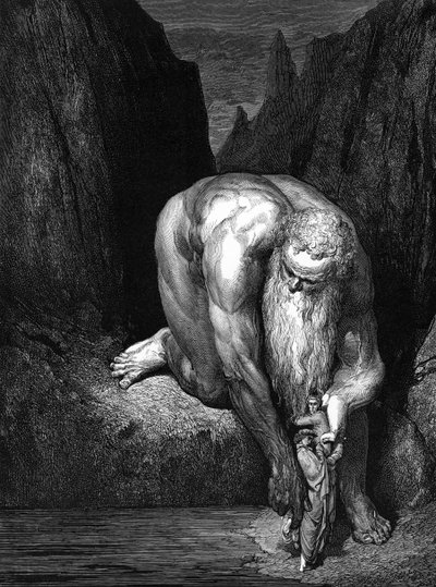 Die Göttliche Komödie, von Dante: Der Riese Antäus von Gustave Dore
