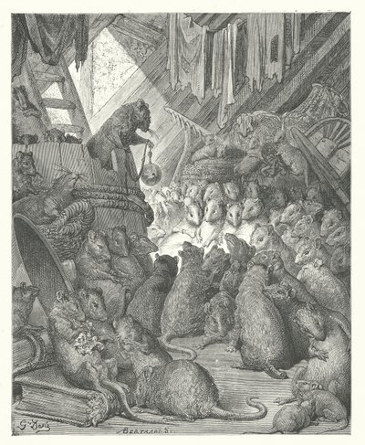Die Fabeln von La Fontaine: Der Rat der Ratten von Gustave Dore