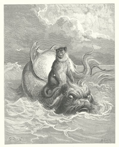 Die Fabeln von La Fontaine: Der Affe und der Delfin von Gustave Dore