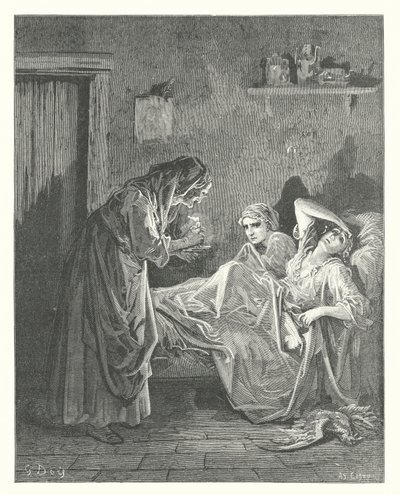 Die Fabeln von La Fontaine: Die alte Frau und ihre Dienerinnen von Gustave Dore