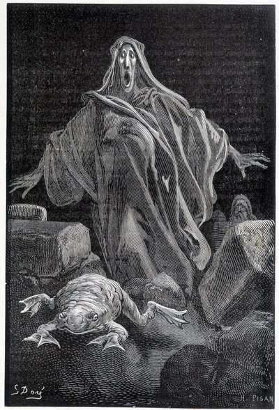 Der Alarmruf - Illustration der Angst von Gustave Doré, Gravur von Gustave Dore