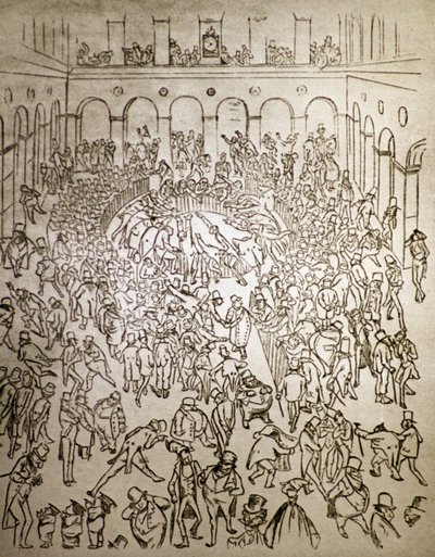 Die hektische kapitalistische Welt in der Pariser Börse von Gustave Dore