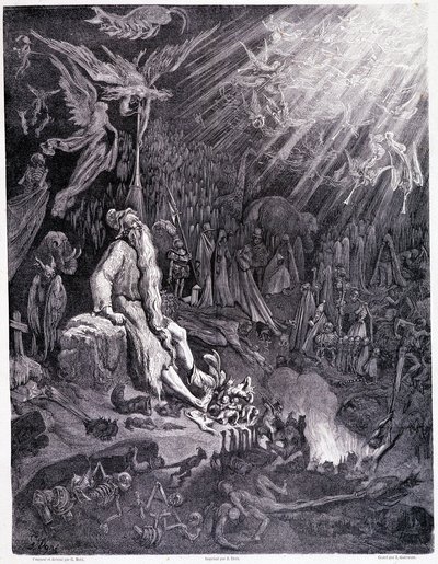 Das Jüngste Gericht wird dein Leiden beenden... Platte XII - Illustration von Gustave Doré (1832-1883), für La légende du juif errant von Pierre Dupont, Ausgabe Librairie du magasin pittoresque, Paris 1862 von Gustave Dore