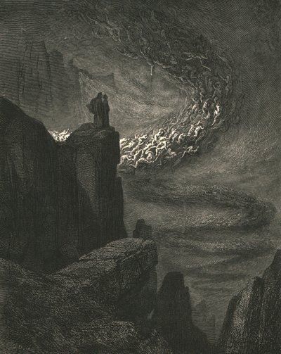 Der stürmische Hauch der Hölle treibt die Geister mit rastloser Wut voran, ca. 1890 von Gustave Dore