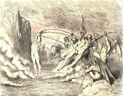 Dies gesagt, packten sie ihn mit mehr als hundert Haken, ca. 1890 von Gustave Dore
