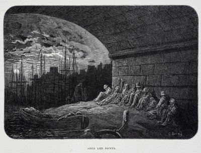 Landstreicher unter Brücken - in „London“ von Gustave Doré von Gustave Dore