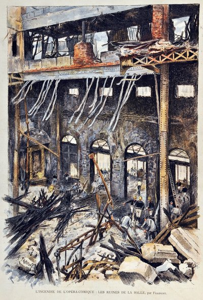Brand der Opera Comique in Paris am 25. Mai 1887 während der Aufführung des ersten Akts von Ambroise Thomas