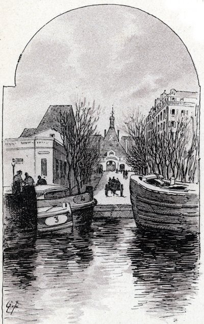 Ansicht des Krankenhauses Saint-Louis in Paris vom Kanal Saint-Martin von Gustave Fraipont