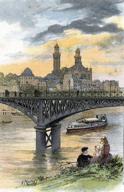 Ansicht der Fußgängerbrücke von Passy (heute Brücke von Bir-Hakeim) in Paris. Zeichnung von Gustave Fraipont (1849-1923) aus Saint-Juirs von Gustave Fraipont