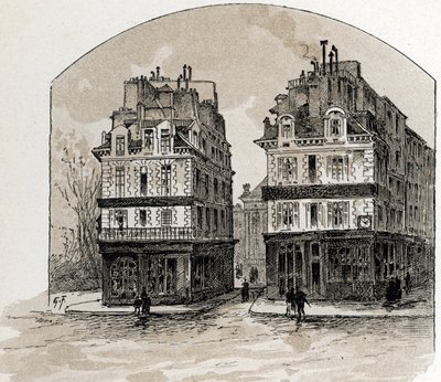 Ansicht der alten Häuser der Pont-Neuf in Paris. Zeichnung von Gustave Fraipont (1849-1923) aus Saint-Juirs von Gustave Fraipont