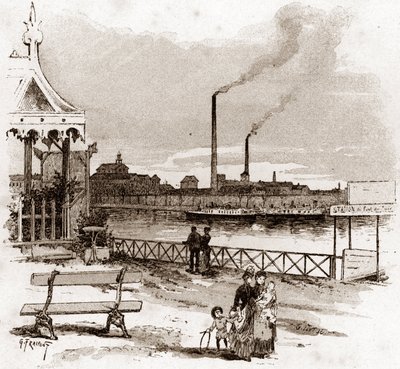 Ansicht des Quai de Javel in Paris, aktueller Quai André-Citroen Zeichnung von Gustave Fraipont (1849-1923) aus „La Seine à travers Paris“ von Saint-Juirs von Gustave Fraipont