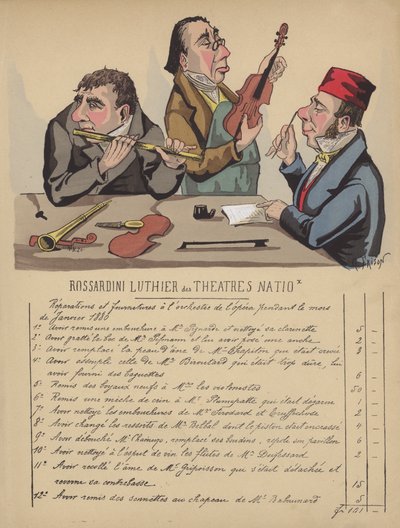 Rechnung für Musikinstrumente für das Orchester der Oper von Gustave Frison