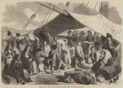 Deck eines Schiffes in Ringo mit Flüchtlingen aus Messina von Gustave Janet