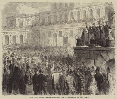 Victor Emmanuel grüßt die Florentiner von der Galerie des Pitti-Palastes von Gustave Janet