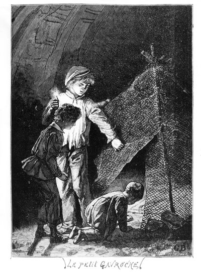 Gavroche und seine zwei Brüder im Bastille-Elefanten, Illustration aus Les Miserables (1845-62) von Victor Hugo (1802-85), ca. 1885 von Gustave after Brion