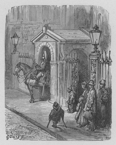 Horse-Guard auf Wache vor dem Palast der Königin von Gustave after Dore