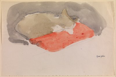 Schlafende Katze auf einem roten Kissen von Gwen John