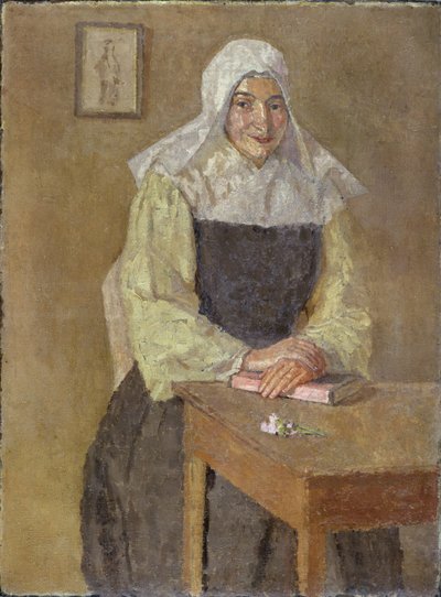Mere Poussepin sitzt an einem Tisch von Gwen John