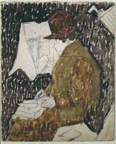Profil einer Frau in einem Eisenbahnwagen von Gwen John