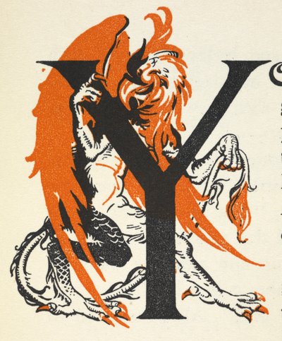 Illuminierter Buchstabe Y mit dem Greif von Gwynedd M. Hudson