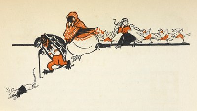 Verschiedene Tiere aus dem Caucus-Rennen, darunter eine Maus, eine Schildkröte, ein Rabe und Küken von Gwynedd M. Hudson
