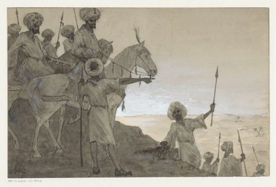 Kämpfer zu Pferd in einer Wüstenlandschaft von H.C. Louwerse (signed by artist)