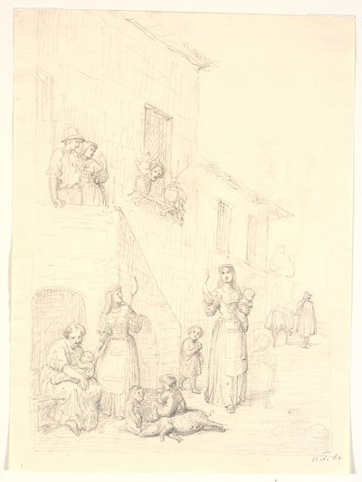 Frauen und Kinder vor einem italienischen Haus von H.W. Bissen