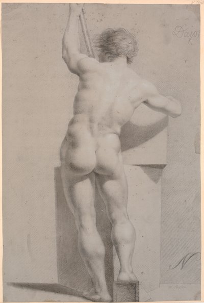 Stehendes Modell. Von hinten gesehen. Stab in der linken Hand von H.W. Bissen