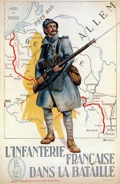Französische Infanterie im Kampf (die rote Linie stellt die Hindenburg-Linie dar) - ill. von H. Delaspre von H. Delaspre