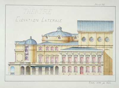 Seitenansicht eines Theaters, Tafel VII aus einem Folio von Entwürfen, ca. 1870 von H. Monnot