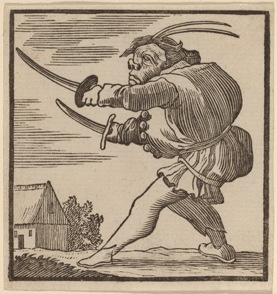 Buckliger mit zwei Schwertern von H. Numan after Jacques Callot