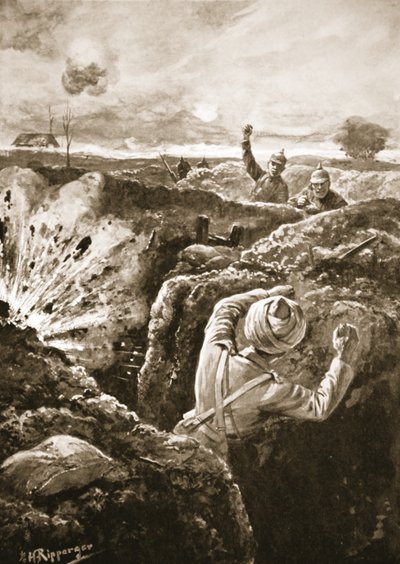 Leutnant De Pass bombardiert den Feind, nachdem er einen ihrer Stollen betreten hat von H. Ripperger