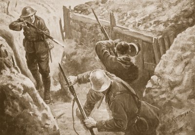 Private J. Hutchinson erschießt zwei deutsche Wachposten bei einem Angriff auf einen deutschen Graben von H. Ripperger