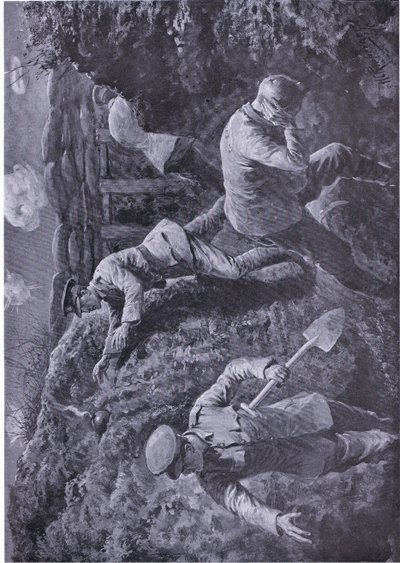 Second Lieutenant Rochfort hebt eine Bombe auf, die kurz vor der Explosion stand, und wirft sie aus dem Graben (mit VC ausgezeichnet) von H. Ripperger