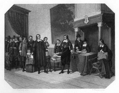 Empfang der französischen Protestanten in Amsterdam, spätes 17. Jahrhundert, um 1870 von H. Sluyter