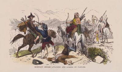 Robinson Crusoe wird von Tataren angegriffen und ausgeraubt von after Hablot Knight Browne