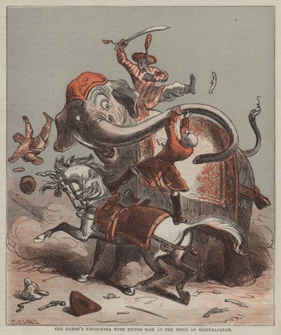 Die Begegnung des Barons mit Tippoo Saib bei der Belagerung von Seringapatam von after Hablot Knight Browne