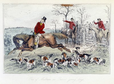 Jagdszene in „Die Abenteuer von Thomas Scott“, Illustration von H.K. Browne und W.T. Maud; Englische Karikatur über die Fuchsjagd. von Hablot Knight Browne