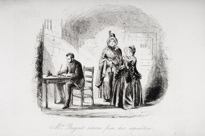 Mrs. Bagnet kehrt von ihrer Expedition zurück, Illustration aus 
