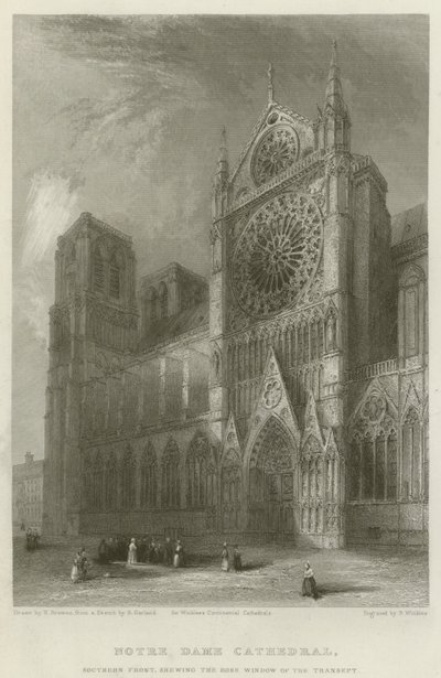 Kathedrale Notre-Dame, Südfront, zeigt das Rosettenfenster des Querschiffs von Hablot Knight Browne