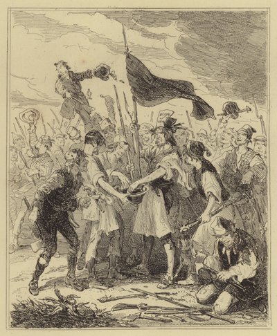 Aufständische baden die Hände ihres Fahnenträgers in Blut von Hablot Knight Browne