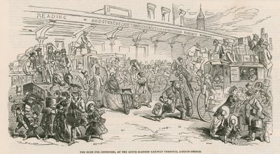 Der große Kabinenstreik: Der Ansturm auf die Omnibusse am Südostbahnhof, London Bridge von Hablot Knight Browne
