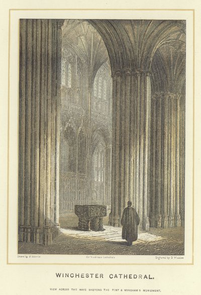 Kathedrale von Winchester, Blick durch das Kirchenschiff auf die Front und das Wykeham-Denkmal von Hablot Knight Browne