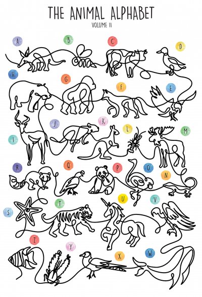 Tieralphabet Linienkunst von Hanna Lee Tidd